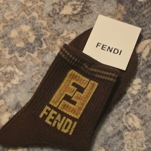 Fendi Brown and Gold Logo Hosiery
